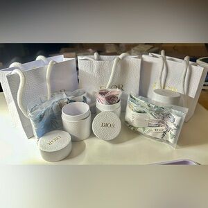 Lot of Dior Silk Twilly Set in Blue, Red, Green each w/ White Box & Gift Bag GWP